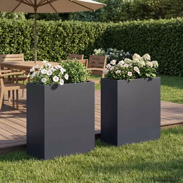 Set di 2 vasi da giardino vidaXL in metallo colore antracite H: 40 cm, L: 20 cm, P: 40 cm