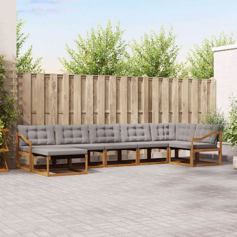 Set di divani da esterno vidaXL 7 pz in legno di acacia con sedute in tessuto textilene grigio per giardino e terrazza