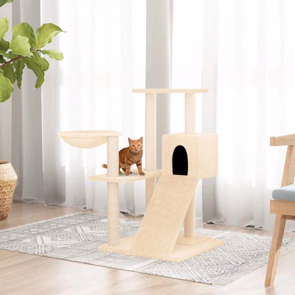 Albero per gatti vidaXL con tiragraffi in sisal, amaca e cuccia, colore beige, Altezza: 82 cm