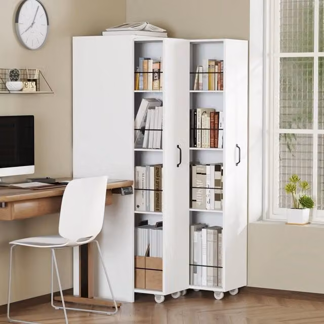 Libreria estensibile reversibile a 2 moduli con ruote 4 ripiani per modulo in MDF bianca 51.5 × 41 × 158 cm