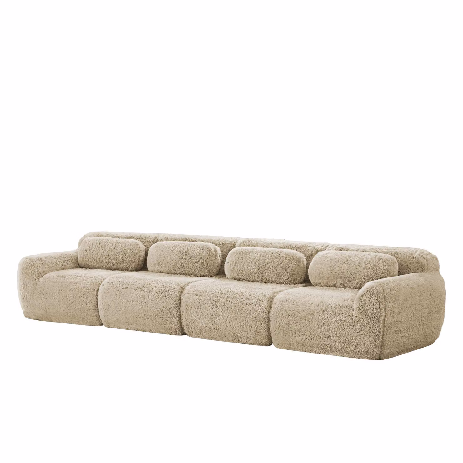 AIORBER Divano modulare a 4 posti, tessuto peluche di alta qualità, schiuma altamente elastica, base antiscivolo, supporto ergonomico, kaki chiaro