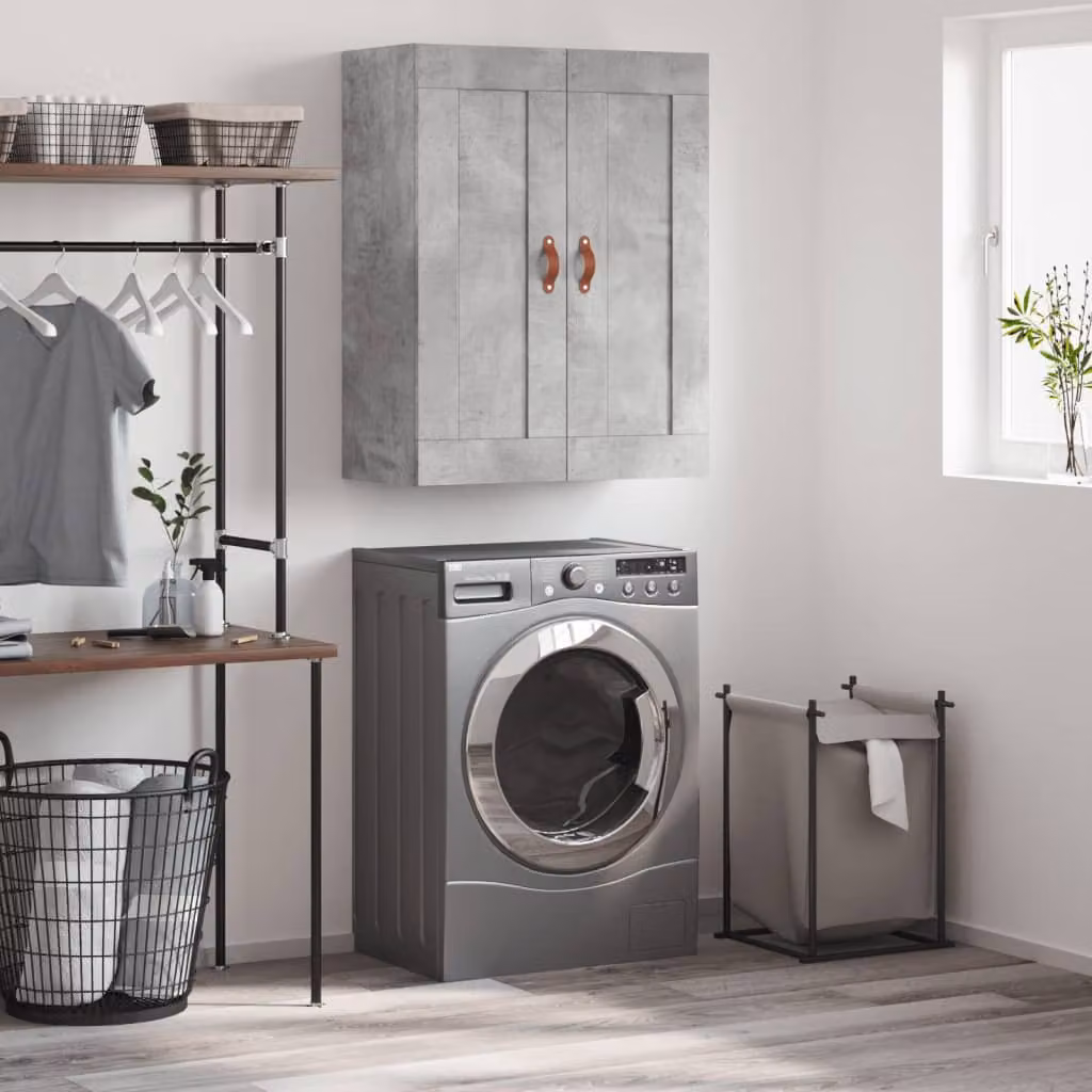 Mobile a parete vidaXL in legno multistrato e MDF, colore grigio cemento opaco, L 69,5 cm x P 34 cm x H 90 cm