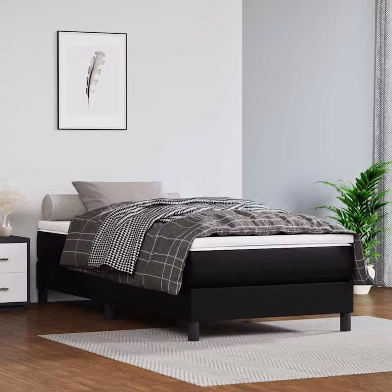 vidaXL Struttura Letto Imbottita in Similpelle Nera con Rete a Molle L/P/H: 200 x 90 x 203 cm