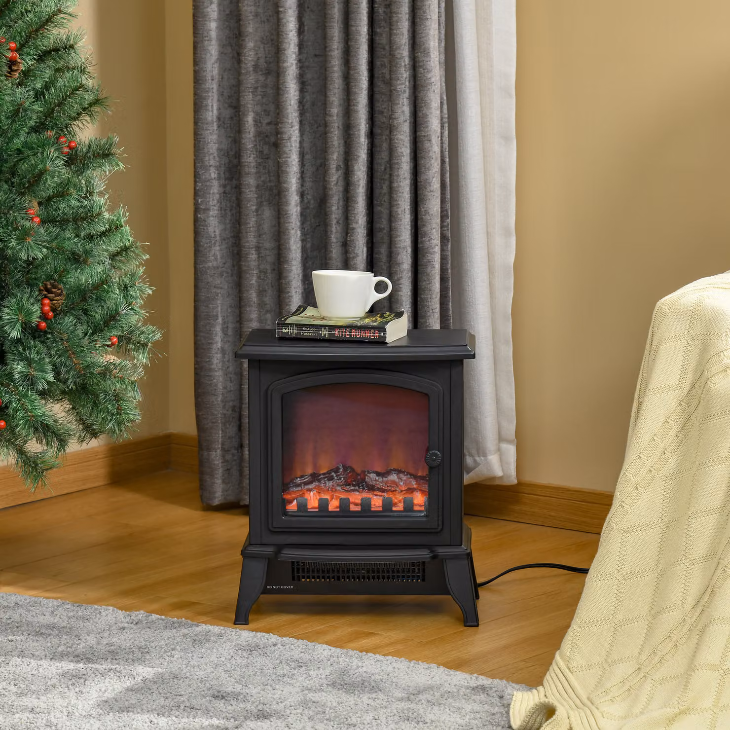 Camino Elettrico Portatile HOMCOM Nero con Vetro e Temperatura Regolabile per fino a 25 m² – 2