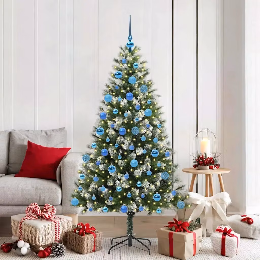 Albero di Natale artificiale con neve fioccata e luci LED warm white, verde e bianco, H: 180 cm, L: 102 cm, P: 102 cm – 2