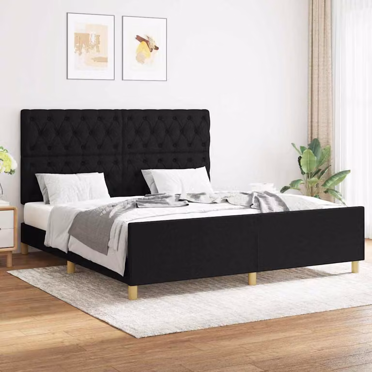 vidaXL Giroletto senza Materasso Nero in Tessuto e Legno di Larice L/P/H: 160 x 200 x 128 cm