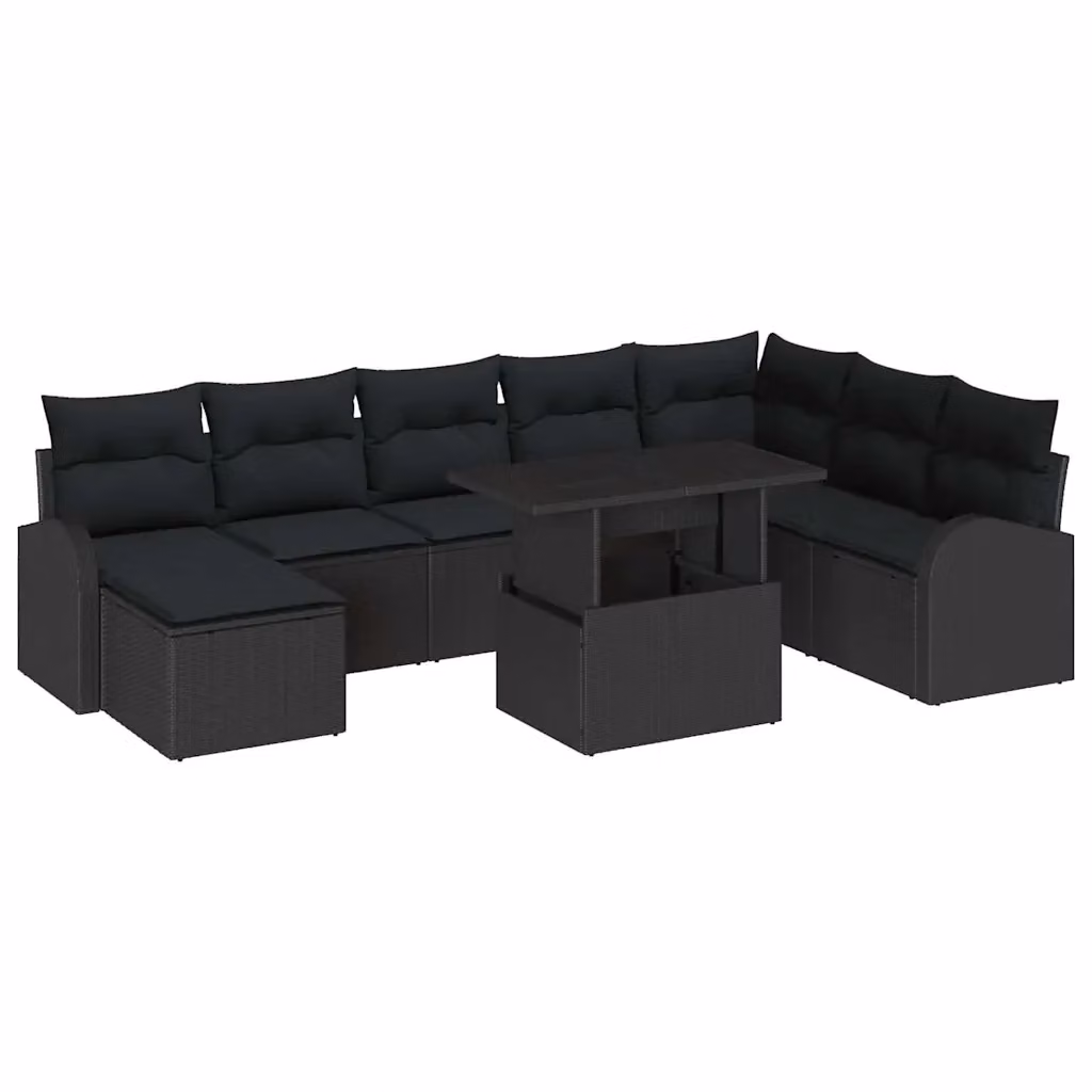 Set Divano da Giardino Moderno vidaXL in Polyrattan Nero con Cuscini e Tavolino da 9 Pezzi – 2