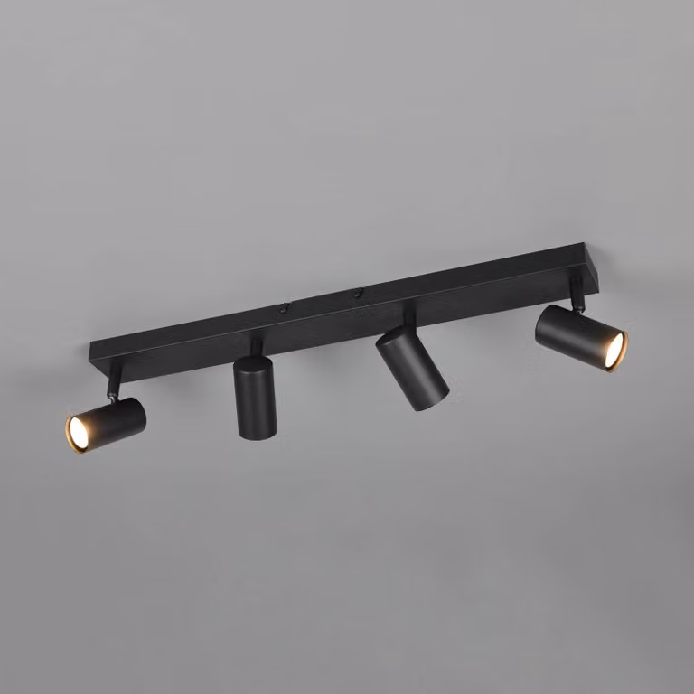Reality Leuchten Faretto Taryn, nero opaco, lunghezza 62 cm, a 4 luci, GU10 dimmerabile, Nero, Soggiorno / Sala da pranzo, Metallo, Moderno, Downlight