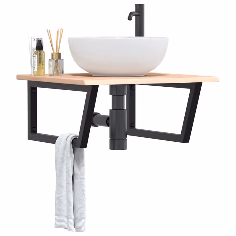 vidaXL Ripiano a Parete per Lavabo in Acciaio e Rovere Massello, Colore Nero e Marrone