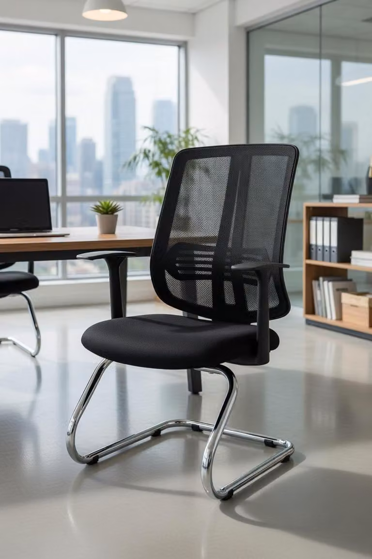 Sedia da ufficio con struttura fissa in metallo e schienale ergonomico