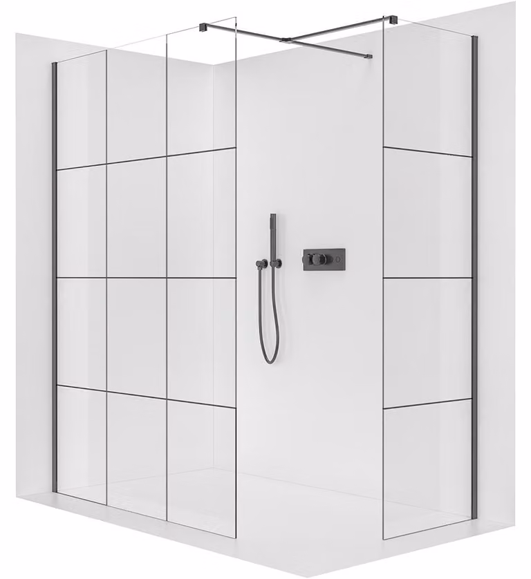 Pannello doccia walk-in Onyx T, destro/sinistro - 8 mm - profilo squadrato - nero opaco, vetro industriale - 140x90x200 cm