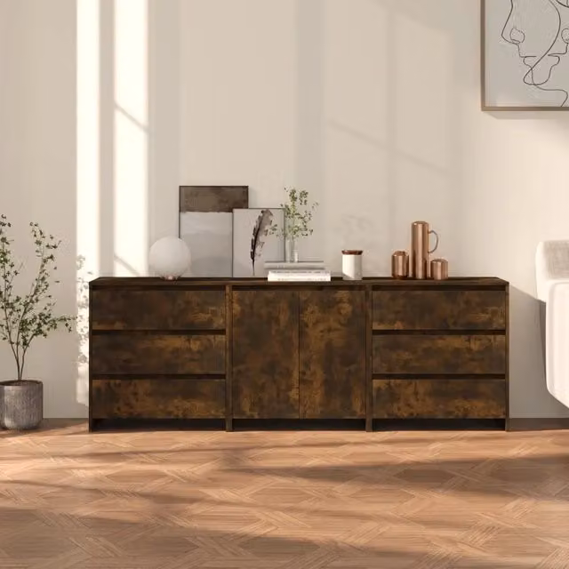 Credenze 3 pz Rovere Fumo in Legno Multistrato 3098070