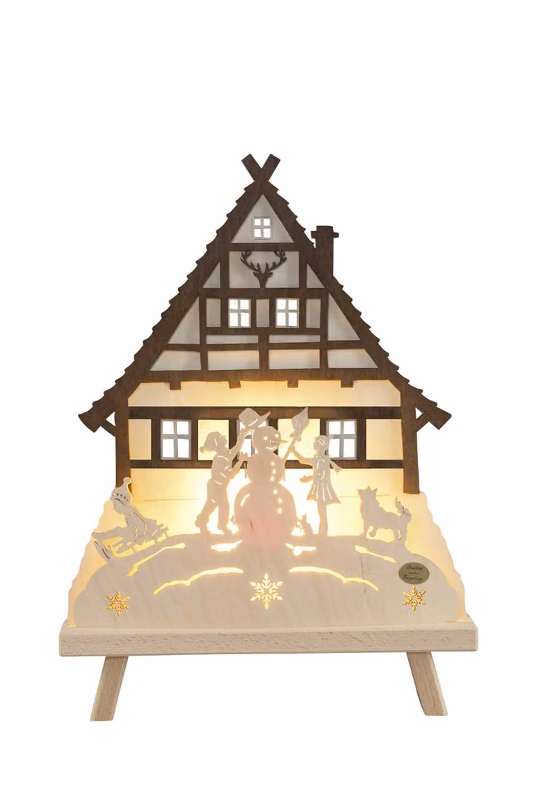 Lampada decorativa a forma di "Casa nel bosco", illuminata elettricamente, completa di lampadina LED. Dimensioni: 30x41x6 cm. NUOVA