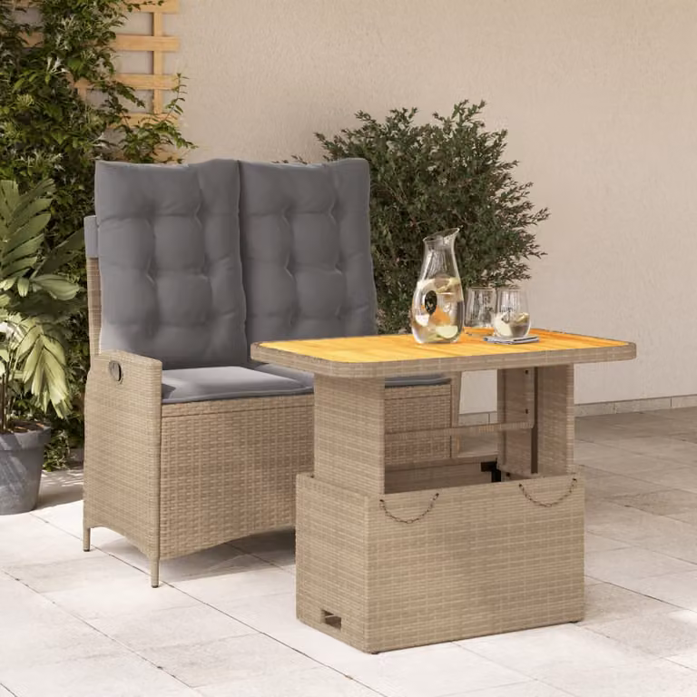Set da Pranzo da Giardino vidaXL in Legno di Acacia Olio con Cuscini Beige e Polyrattan