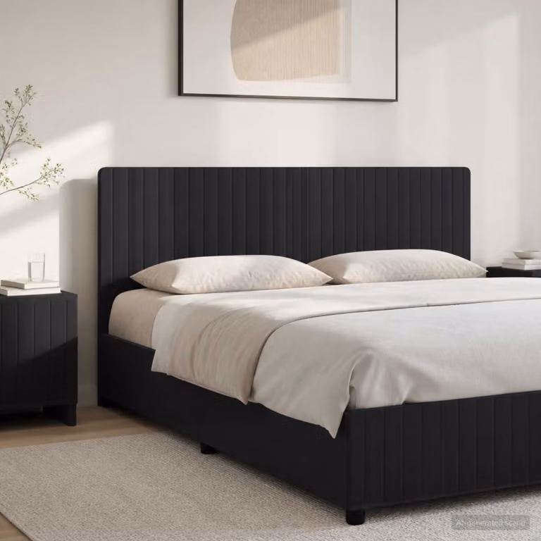 Testiera da muro vidaXL ZWOLLE con ripiano integrato e pannello imbottito in tessuto, Nero