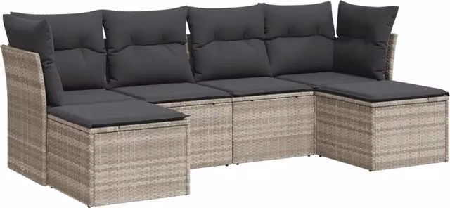 Set Divano da Giardino 6pz | Set Salotto da Giardino con Cuscini Grigio Chiaro Polyrattan