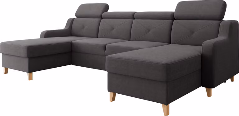 MIRJAN24 Divano componibile Marbella U, divano angolare per soggiorno con due contenitori portaoggetti e funzione letto, forma a "U", gambe in legno, poggiatesta regolabili (colore: Kronos 22)