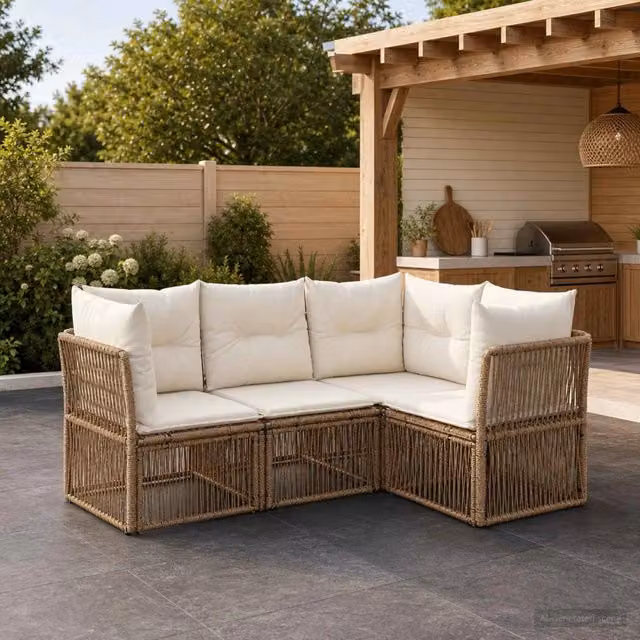 Set Divano da Giardino 4 pz Beige polyrattan 3434211