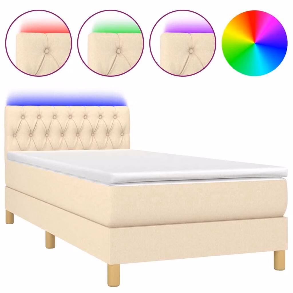 Letto a Molle con Materasso e LED Crema 100x200cm in Tessuto