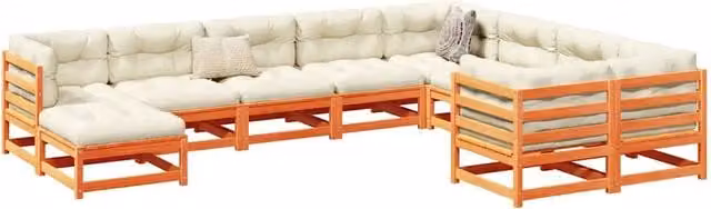 Set di Divani da Giardino a L vidaXL in Legno di Pino Trattato Marrone con Cuscini Beige