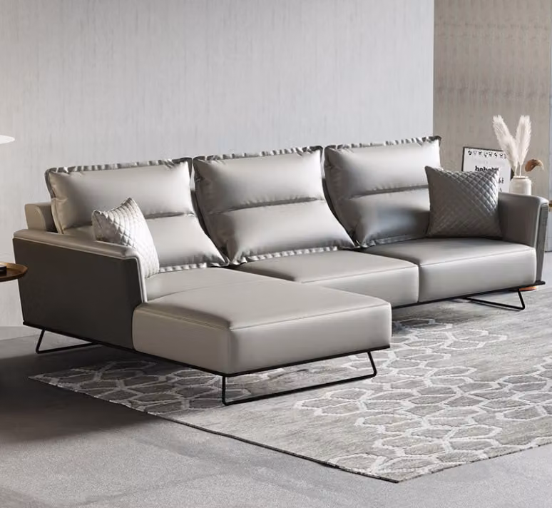 Designer Ledersofa Ecksofa Polster Eck Couch Sitz Eck L-Form Garnitur Sofa