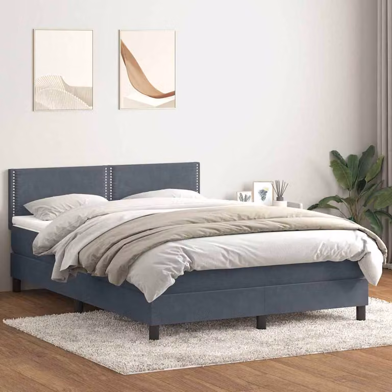 vidaXL Giroletto a Molle Ibrido con Materasso in Velluto Grigio Scuro L: 160 cm, P: 213 cm