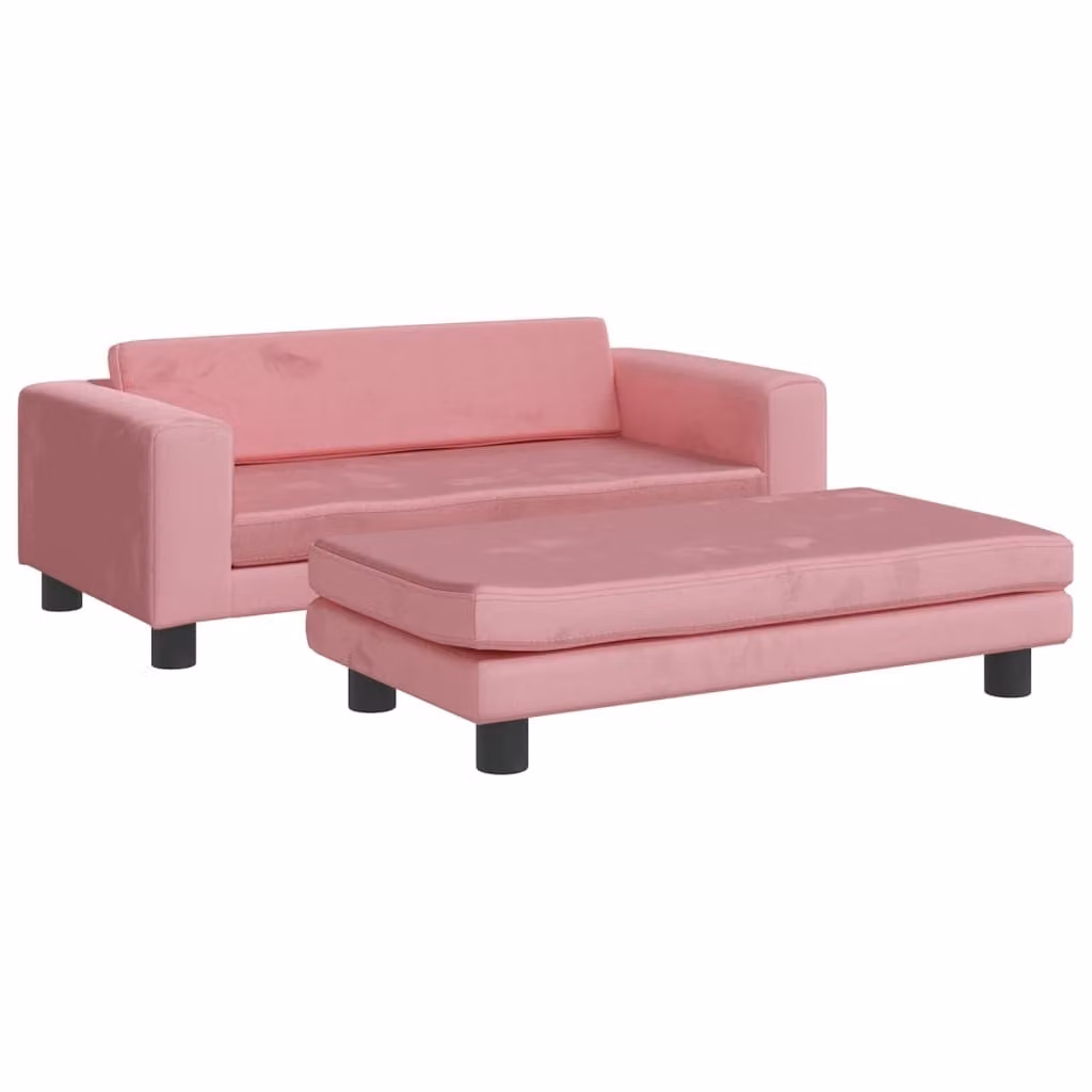 Divano per Bambini con Poggiapiedi Rosa 100x50x30 cm in Velluto