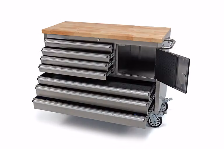 Carrello porta attrezzi 122cm 7 cassetti officina carrello porta attrezzi acciaio inox tavolo legno
