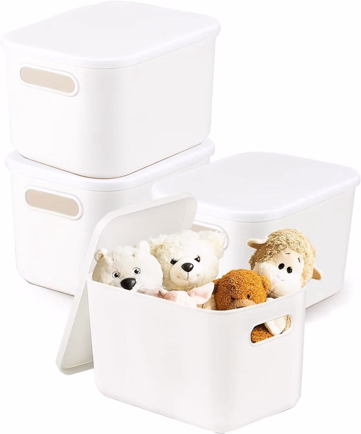 Contenitore con coperchio, dimensioni 26x18x16 cm, set da 4, in plastica, con maniglia, per armadio