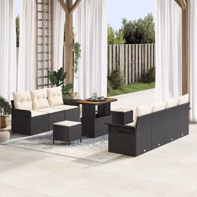 Set Divano da Giardino 10 pz Nero polyrattan 3362100