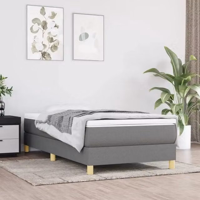 Letto Ibrido vidaXL con Giroletto a Molle e Materasso in Tessuto Grigio e Bianco L/P/H: 200 x 80 x 25 cm – 1