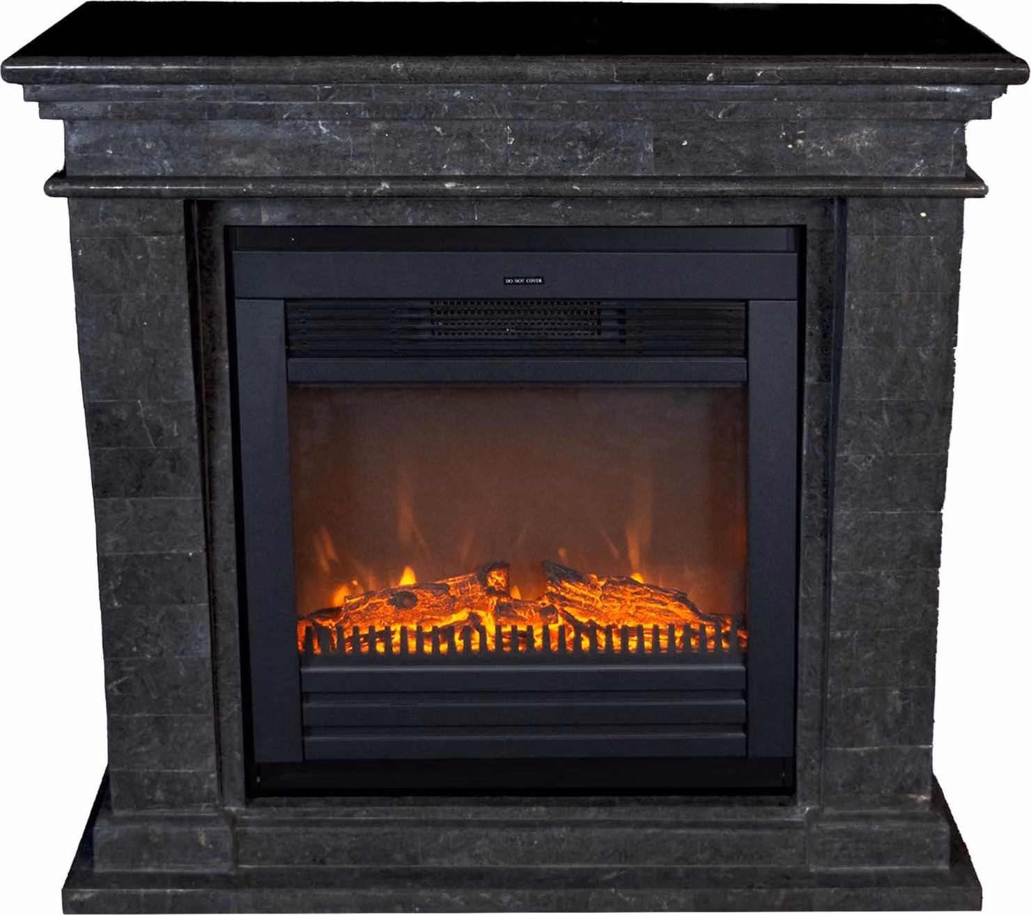 Caminetto elettrico Xaralyn - Kreta-Mini ELU-SBP - pietra naturale lucida nera - riscaldamento 1400 Watt - con telecomando - caminetto da incasso incluso - caminetto decorativo