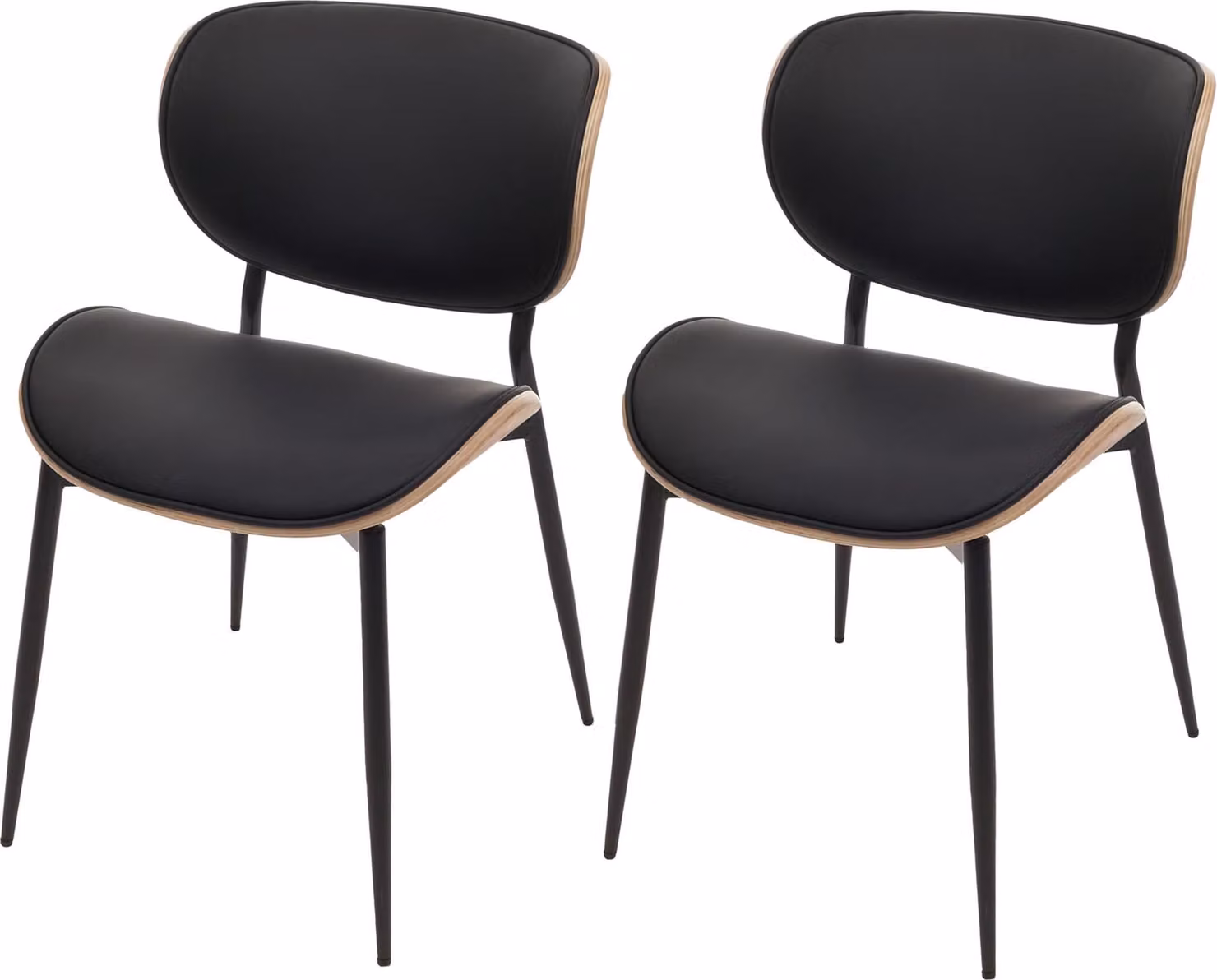 Set di 2 sedie da pranzo modello HWC-O45, sedia realizzata in legno multistrato con rivestimento in ecopelle da 280 g/m², , colore: naturale/nero