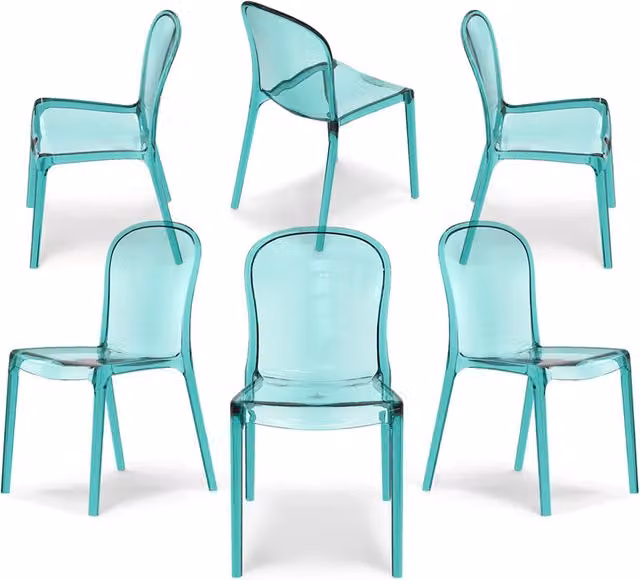 Set 6 sedie trasparenti in metacrilato EVA, impilabile, design moderno, ideale per sala da pranzo, soggiorno, cucina, sala d’attesa, bar, ristoranti colore Trasparente Petrolio