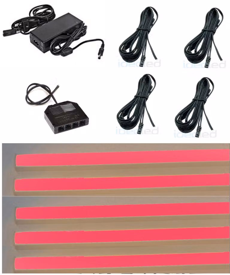 6667 Illuminazione a LED per scaffali 5x0,75 m, alimentatore incluso, colore della luce: rosso