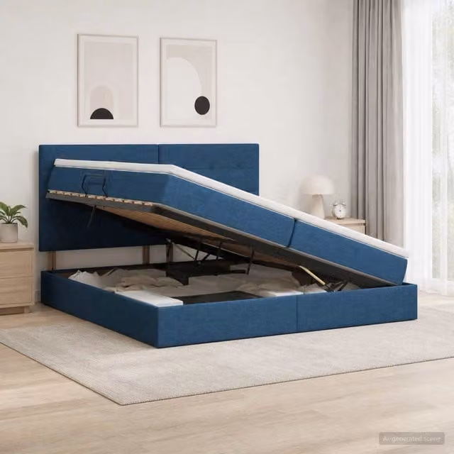 Letto con contenitore moderno vidaXL in tessuto blu L 200 cm x P 200 cm x H 140 cm