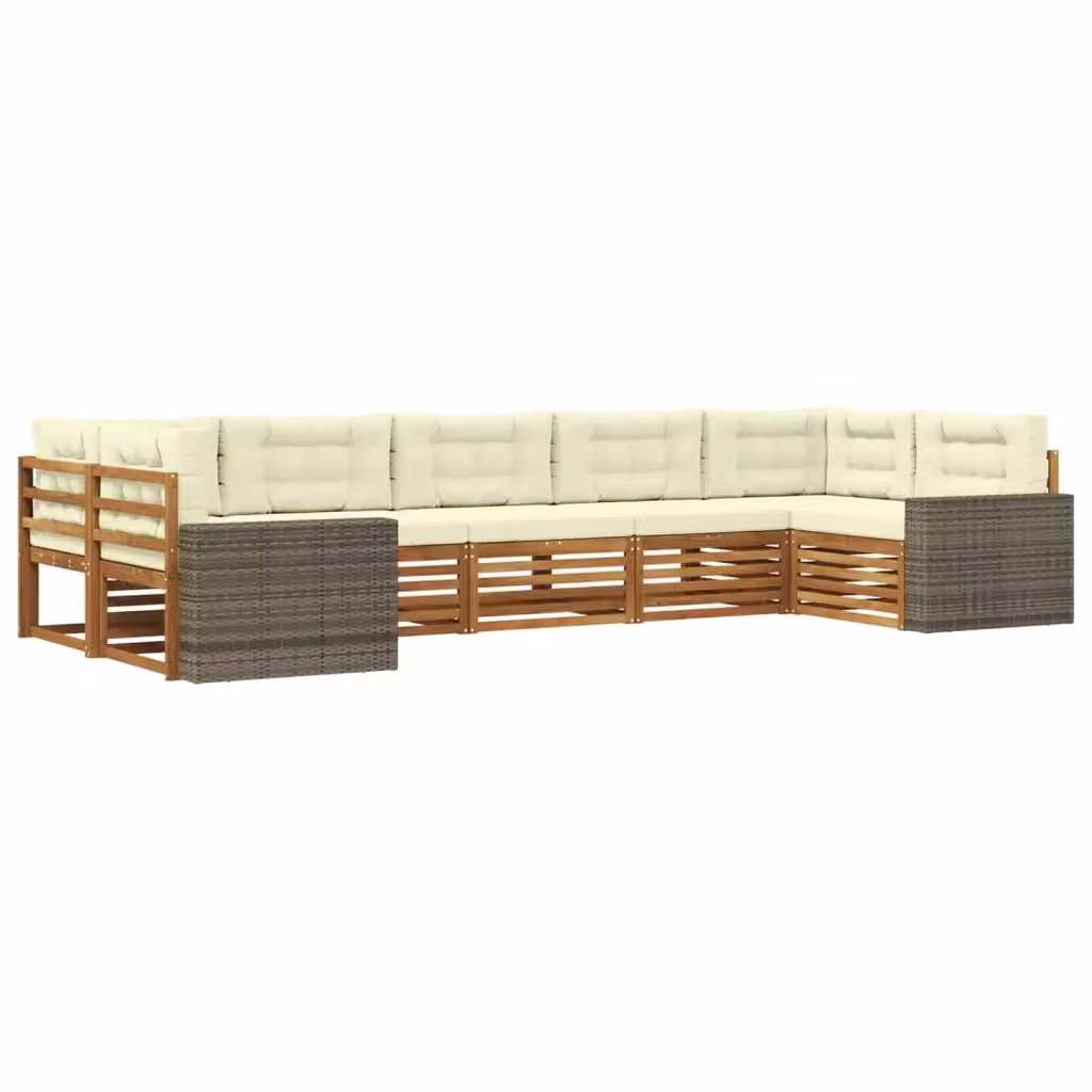 Set di divani da esterno a L vidaXL in legno di acacia con 7 pezzi, colore beige e bianco – 2