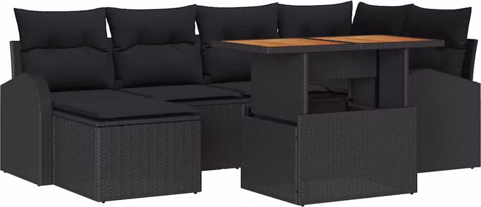Set Divano da Giardino con archiviazione 7 pcs Nero Poly Rattan