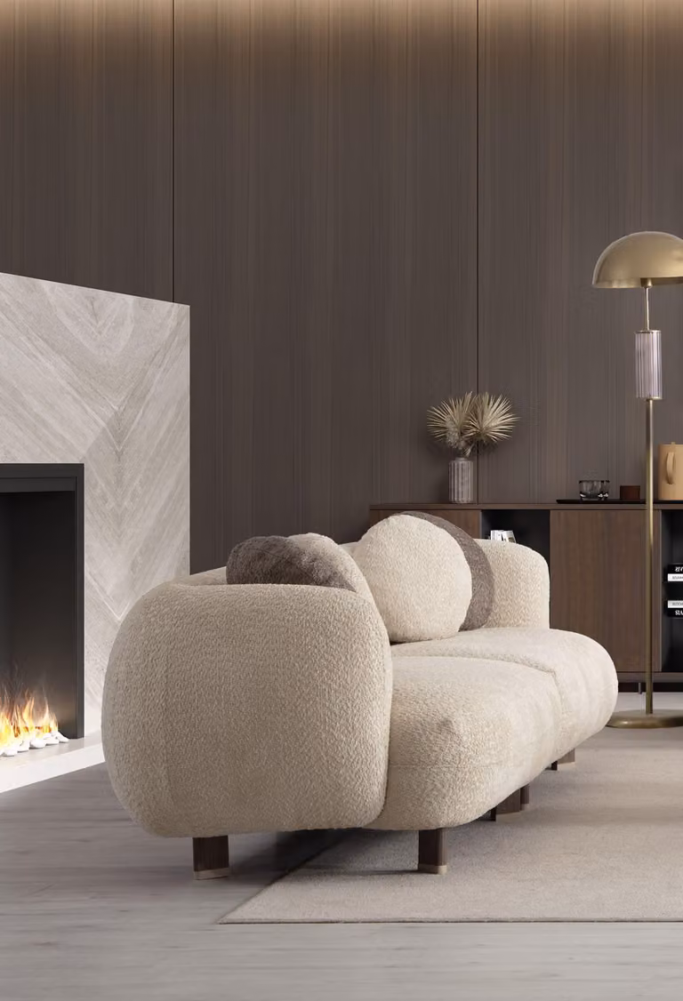 Beiges Stoffsofa Luxuriöser 3-Sitzer Wohnzimmer Designer Couch