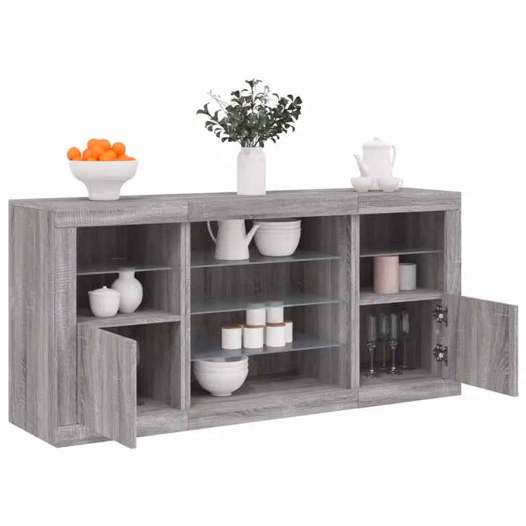 vidaXL Credenza Moderna con Luci LED Grigio Sonoma L: 142,5 cm, P: 37 cm, H: 67 cm