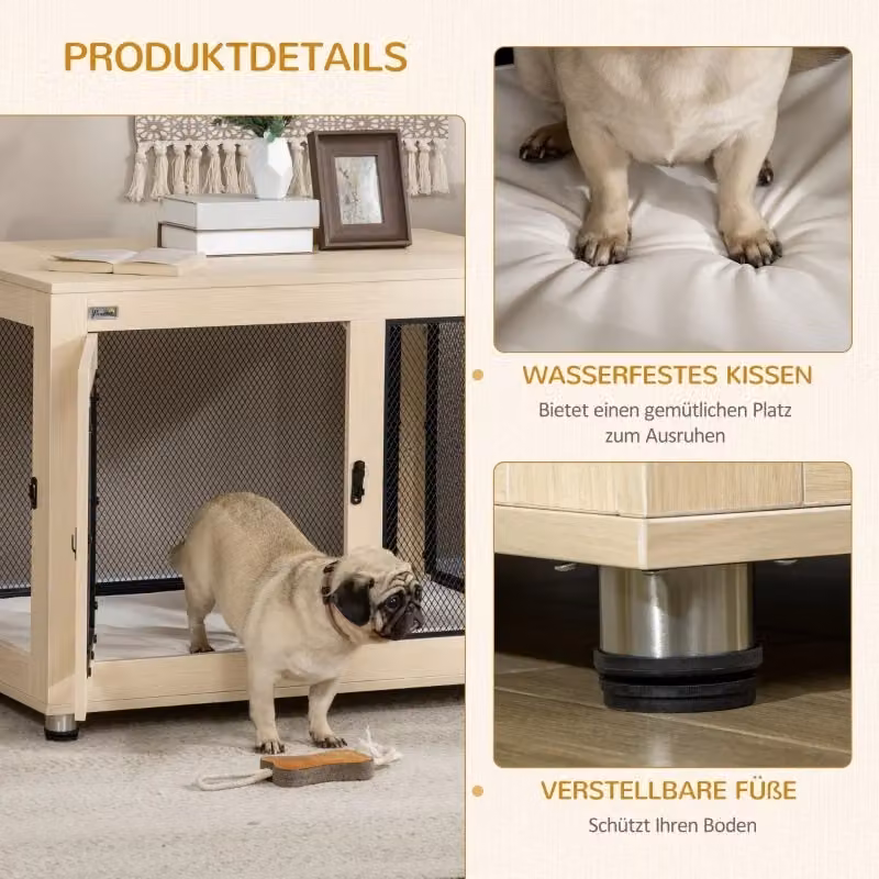 Scaffale box per cani OKWISH in metallo e MDF color oak con cuscino sfoderabile, L: 71.5 cm, P: 60 cm, H: 60 cm – 2