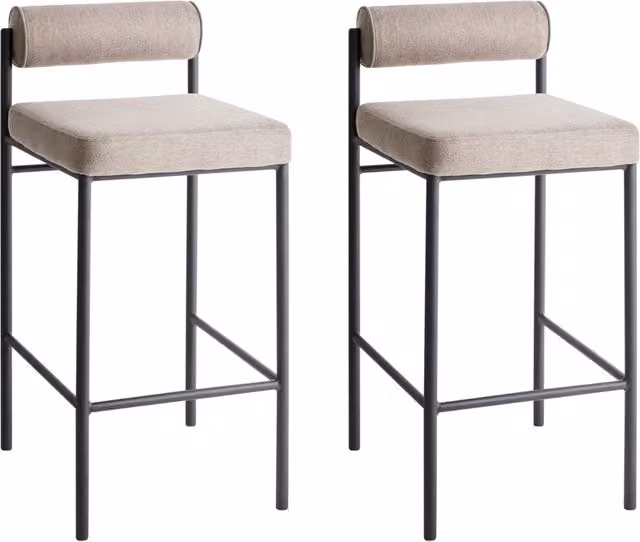 Set di 2 sgabelli da bar moderni con rivestimento in poliestere taupe gambe in metallo nero senza braccioli e schienale avvolgente
