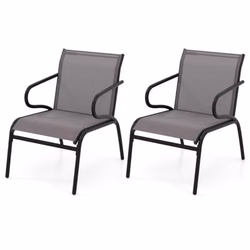 Helloshop26 Set di 2 sedie da giardino moderne da patio, 72,5 x 54 x 77,5 cm, comfort ottimale con schienale ergonomico in metallo, grigio 20_0011775