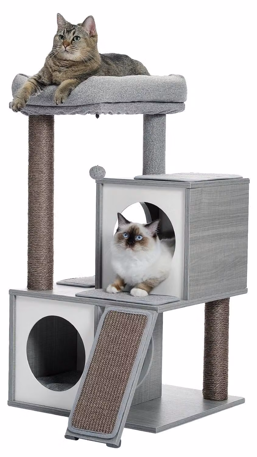 Tiragraffi per gatti, design a più livelli, palo in sisal, AMT0252GY, L