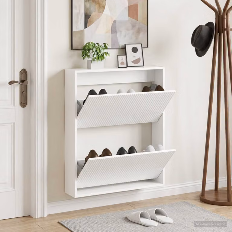 Mobiletto per scarpe da muro vidaXL ARNHEM bianco lucido L: 71 cm, P: 17 cm, H: 86 cm