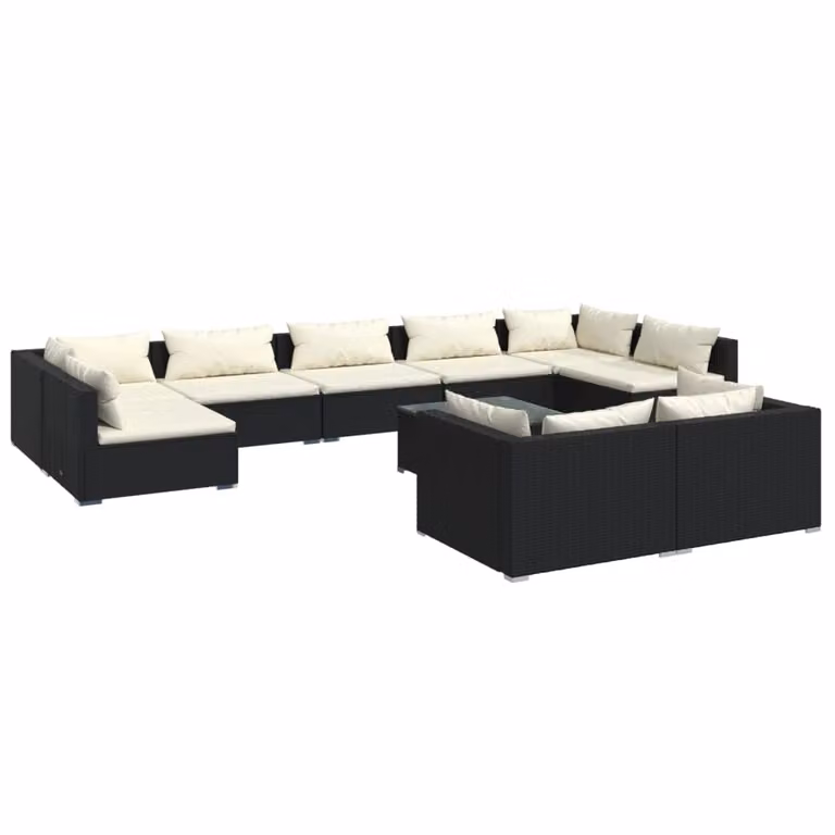 Set Divani da Giardino 10 pz con Cuscini in Polyrattan Nero