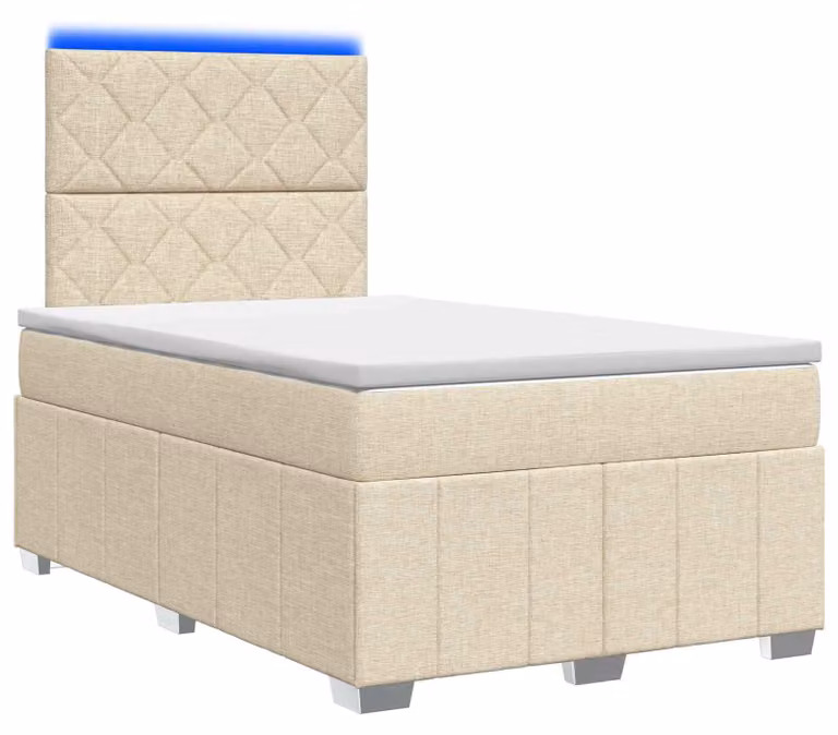 Letto boxspring LED con materasso Crema 120 x 190 cm Tessuto