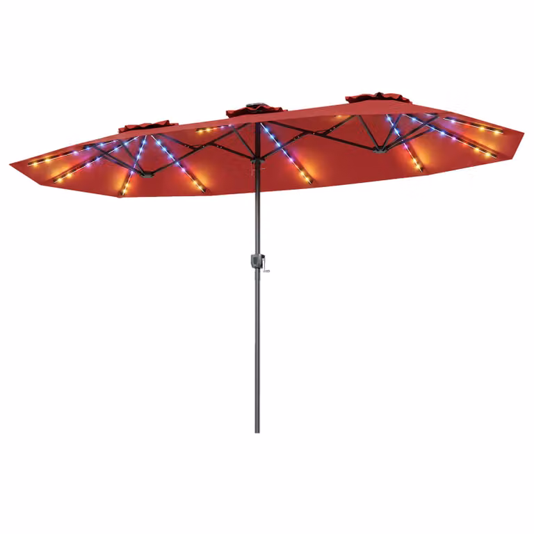 Ombrellone doppio da giardino Costway con luci regolabili e manovella, protezione solare resistente colore rosso