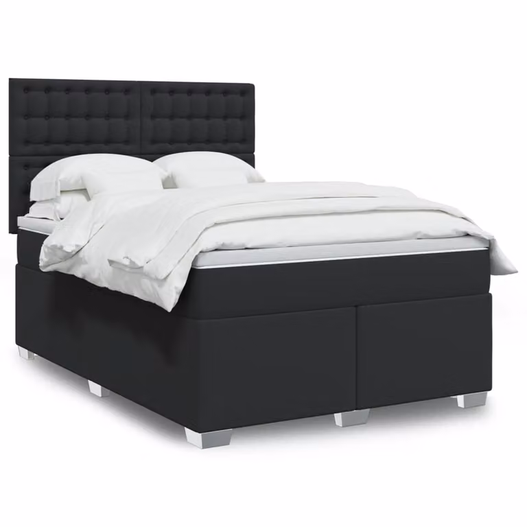 Giroletto a molle con materasso vidaXL in similpelle nera, L/P/H: 140 x 190 cm