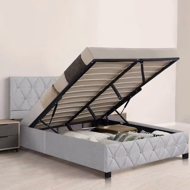 Letto imbottito 140x200 cm con testiera trapuntata a bottoni, letto contenitore in velluto, senza materasso